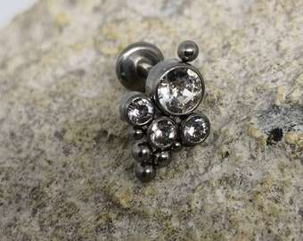 Cluster de cristal de titânio 4 com rosca interna Labret Stud - calibre 1,2 mm - adequado para cartilagem de orelha, concha, tragus, hélice etc.
