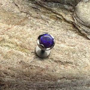 4mm Dark Purple Opal | 1.2mm 16g Titanium Flat Back Stud | Medusa Labret Helix Cartilage Conch Tragus Earring | Piercing Jewelry | UK Seller