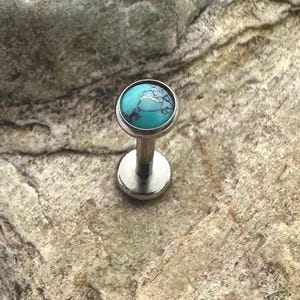 4mm Turquoise | 1.2mm 16g Titanium Flat Back Stud | Medusa Labret Helix Cartilage Conch Tragus Earring | Piercing Jewelry | UK Seller