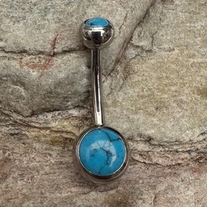 Natural Turquoise Solitaire Belly Ring - 14g Stainless Steel Navel Piercing