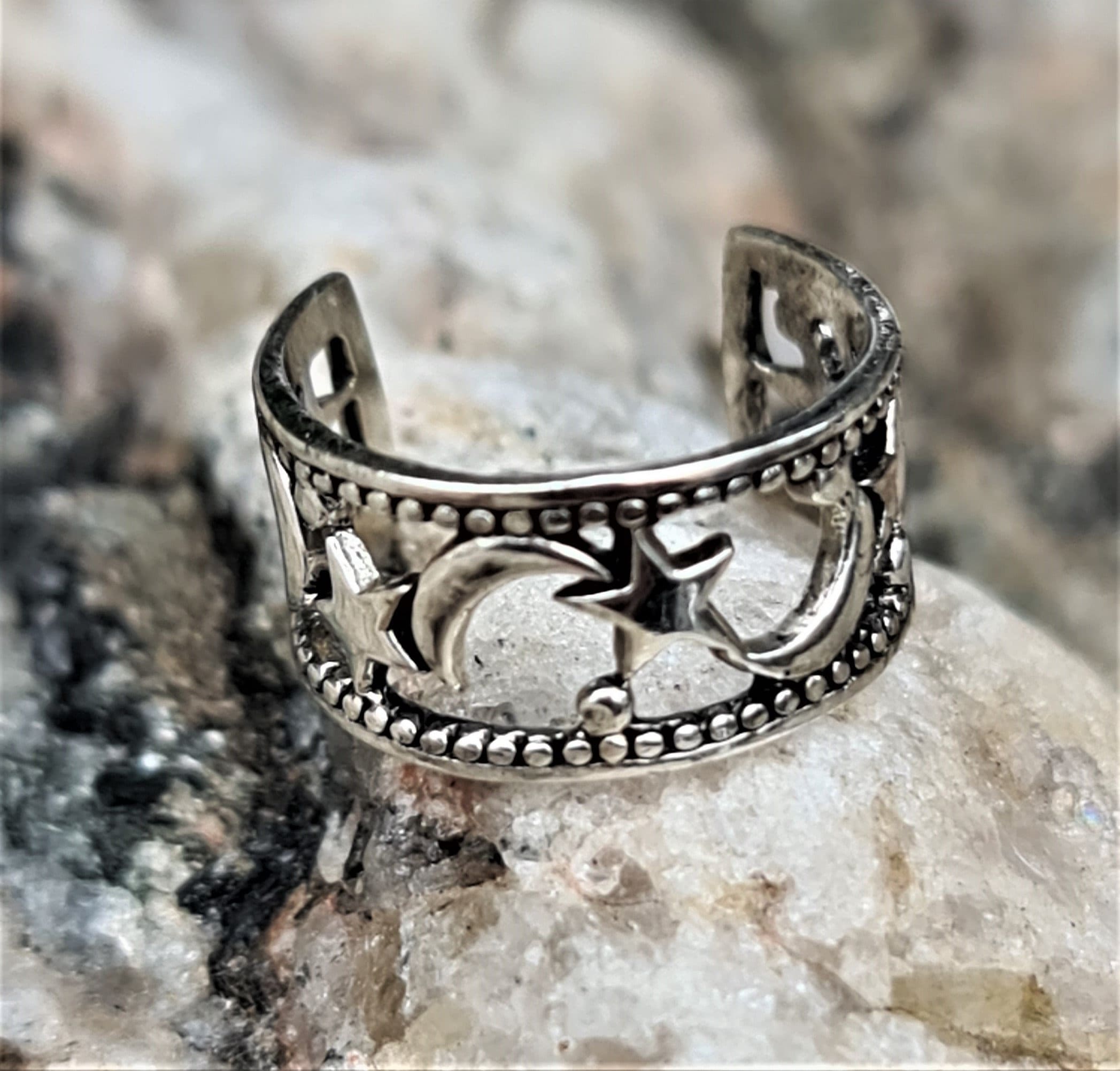 Moon and Star Sterling Silver Ear Cuff Ring - No Piercing Required - UK Seller