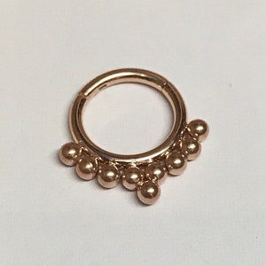 Rose Gold Bead Cluster Hinged Segment Clicker Ring - UK Seller - Ear, Septum, Smiley Web etc Piercings