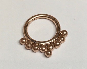 Rose Gold Bead Cluster Hinged Segment Clicker Ring - UK Seller - Ear, Septum, Smiley Web etc Piercings