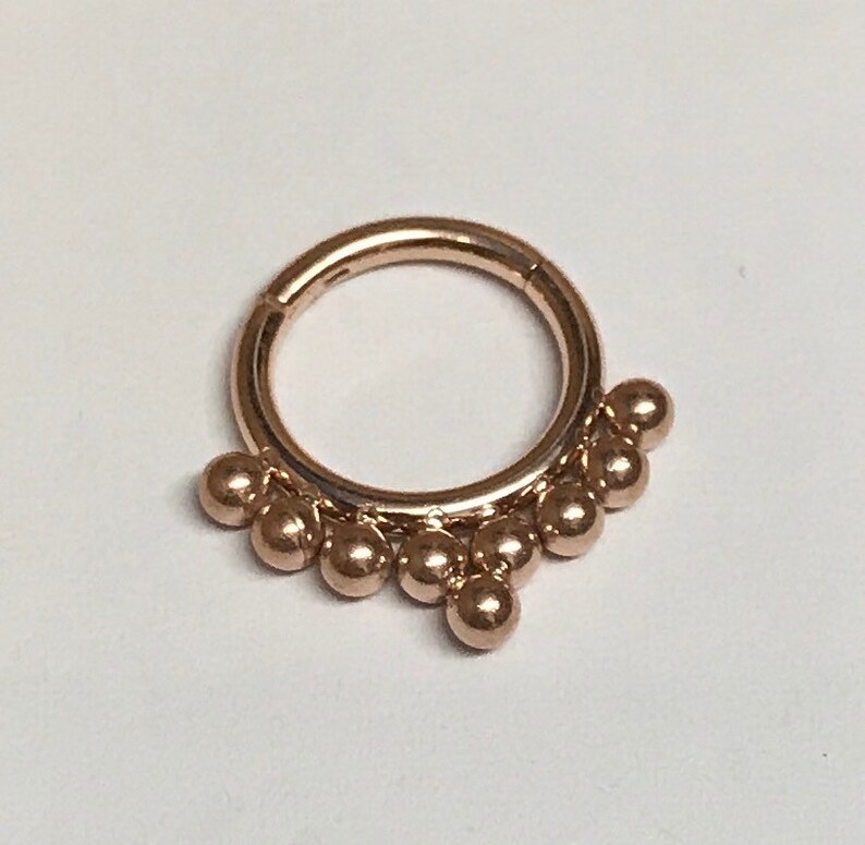 Rose Gold Bead Cluster Hinged Segment Clicker Ring UK Seller Ear, Septum, Smiley Web etc Piercings zdjęcie 1