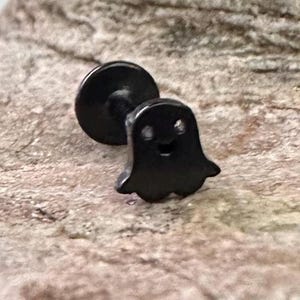 Happy Tiny Ghost Halloween | Surgical Steel Internally Threaded Flat Back Stud | 1.2mm (16g) | Helix Tragus Conch Ear Piercings | UK Seller