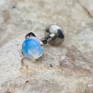 4mm Moon Stone Labret Stud | Internally Threaded Steel Flat Back Earring | 1.2mm (16g) | Ear Cartilage Helix Tragus Piercings | UK Seller