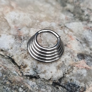Implant Grade Titanium | Five Band Stacked Hinged Septum Clicker Ring | 1.2mm (16g) | Septum Ear Piercing Jewellery | UK Seller