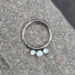 Triple Opal Cluster | Titanium Hinged Segment Clicker Ring | 1.2mm x 8mm | UK Seller | Ear Daith Septum Nose Hoop Jewellery Piercings