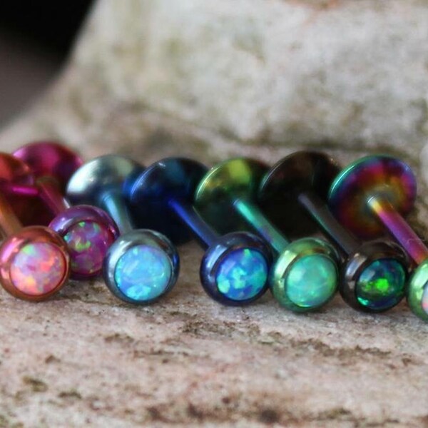 4mm Fire Opal Coloured Labret Stud - 1.2mm Gauge - suitable for lip, tragus, helix etc - UK Seller