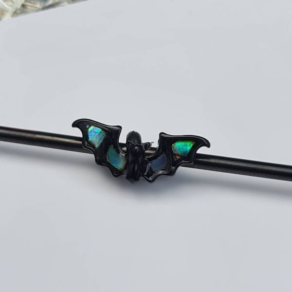 Abalone Shell Winged Bat Scaffold Bar - Surgical Steel Industrial Piercing Bar - UK Seller