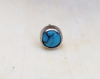 Threadless - 4mm Turquoise Stone Bezel Set End - Implant Grade Titanium Piercing Attachment ONLY - UK Seller
