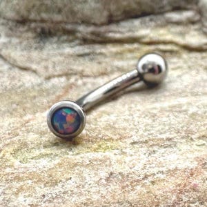 Single Opal 1.2 mm (16g) Vertikales Labret Piercing 6-12 mm | Innengefädelt | Titan Curved Barbell | UK Verkäufer