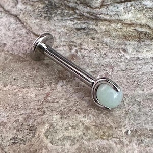 Aquamarine Stone | 1.2mm 16g Titanium Flat Back Stud | Medusa Labret Helix Cartilage Conch Tragus Earring | Piercing Jewelry | UK Seller