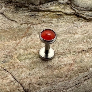 4mm Red Agate Bezel | 1.2mm 16g Titanium Flat Back Stud | Medusa Labret Helix Cartilage Conch Tragus Earring | Piercing Jewelry | UK Seller