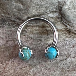 Turquoise | 1.2mm (16g) Internally Threaded Titanium Circular Barbell Horseshoe | Septum Hoop Daith Helix Earring Piercing Ring | UK Seller