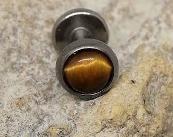 4mm Tiger's Eye Stone Disk Titanium Internally Threaded Labret Stud - 1.2mm - suitable for lip, tragus, helix , cartilage etc - UK Seller