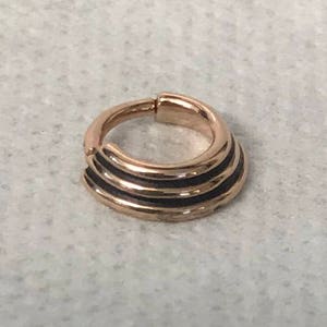 8mm Rose Gold PVD Triple Band Stacked Hinged Piercing Clicker Ring - UK Seller - suitable for septum, helix, tragus, cartilage, daith ear