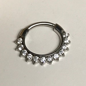 White CZ Crystal Surround | Hinged Piercing Clicker Ring | UK Seller | Surgical Steel Septum Hoop | Daith Cartilage Earring | Body Jewellery