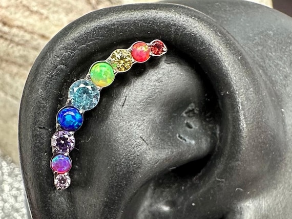 Rainbow Fire Opal & Crystal CZ Arc Cluster Earring | Internally