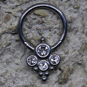 Large Cluster Crystal Gem Hinged Segment Clicker Ring - UK Seller - Ear, Septum, Smiley Web etc Piercings - Lots of Sizes
