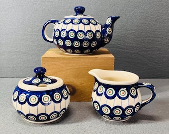 Polish Pottery Tea Pot Hand Painted Peacock Pattern Ceramic Teapot Handmade in Poland Unique Gift for Tea Lovers