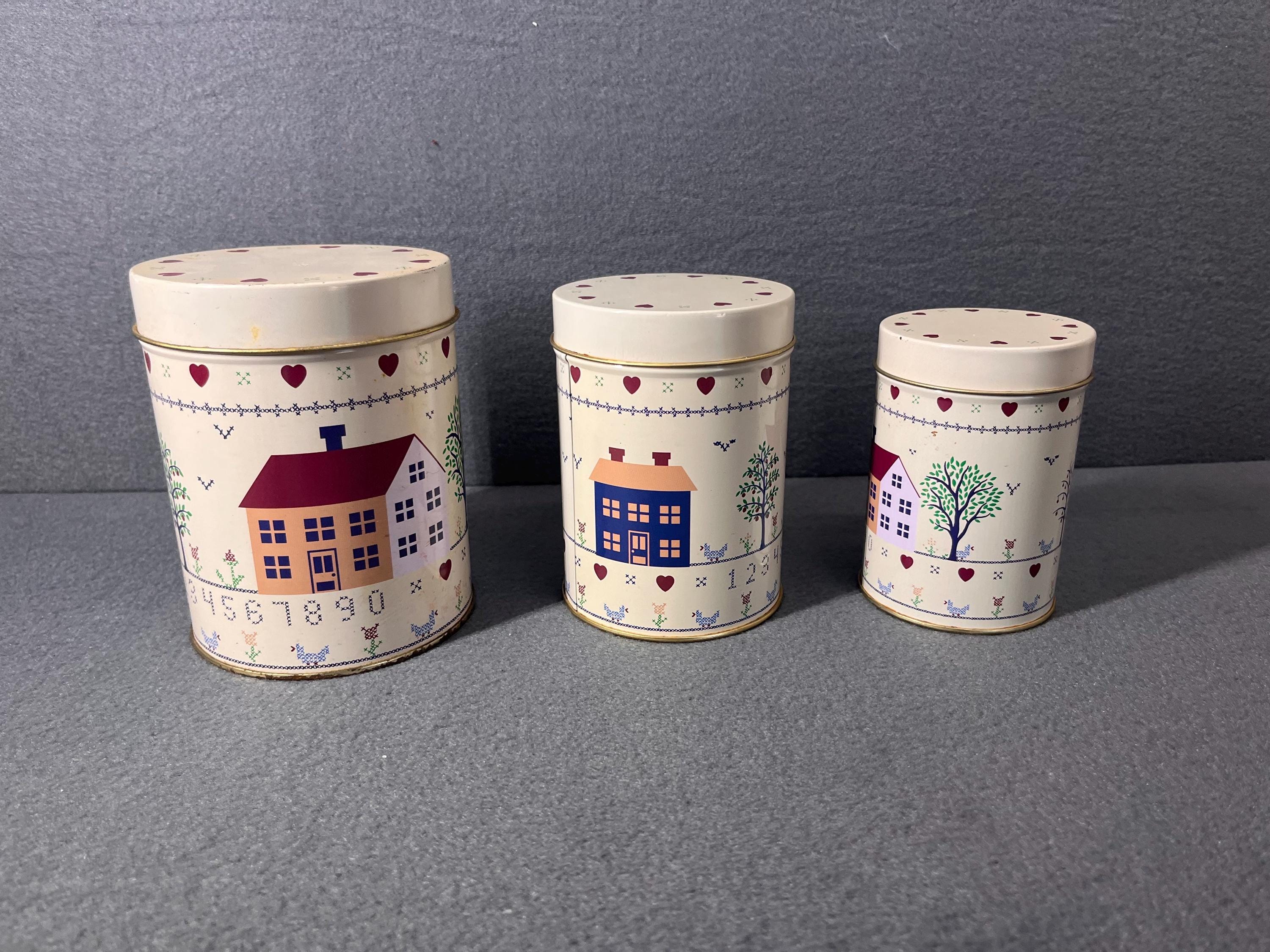 Vintage 1980s Metal Canister Set: Retro Kitchen Decor, Tin Storage Containers for Home & Office