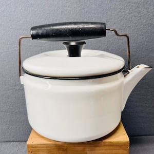 Vintage Enamel Tea Pot - Retro Kitchen Decor, Classic Coffee Kettle, Rustic Blue & White Teapot, Charming Collectible Gift