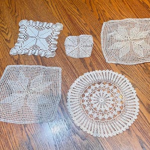 Vintage Doilies Set of 5 Handmade Lace Coasters for Home Décor & Crafting Antique Table Accessories