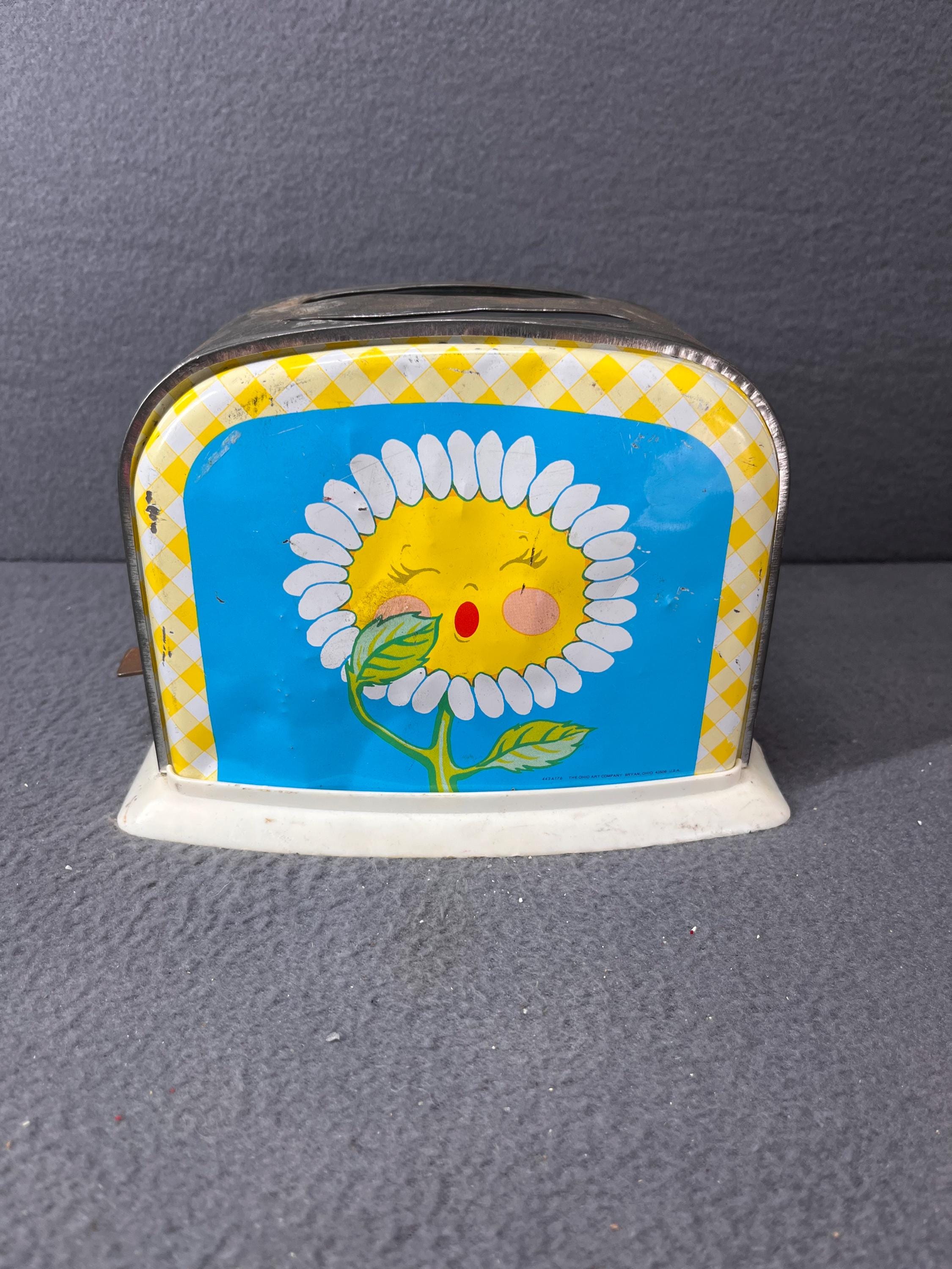 Vintage Ohio Art Mini Sunflower Daisy Toaster - Retro Kitchen Appliance, Collectible Toy Toaster, 1950s Style, Floral Decor Gift