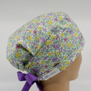 Pixie Scrub Hat: Liberty of London High Summer Floral Cotton, Handmade Tie Back