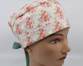 Women's pixie scrub hat, Flower Bouquet, Cream
