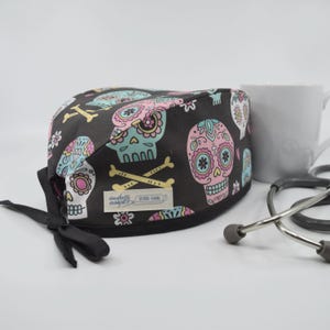 Men&#39;s scrub cap, Spoonflower fabric, Friendly Sugar Skulls