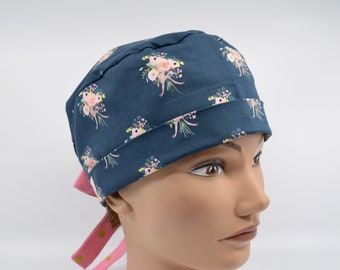 Women's pixie scrub cap, Rifle Paper Co., Garden Bouquets in Navy