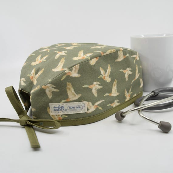 Men's Scrub Cap: Duck Hunt, Spoonflower fabric, Handmade, Lined Hat