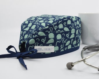 Men's scrub hat, navy and teal Octopus