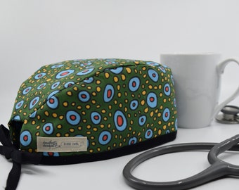 Men's Scrub Hat: Trout Doodle-Fly Fishing, Spoonflower Fabric, Handmade, Lined Cap