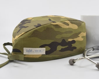 Men's scrub hat: Green Olive Urban Camo, Cotton Fabric, Handmade