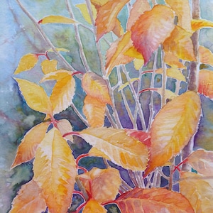 Watercolour painting of beautiful autumn leaves