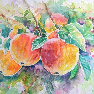 Pittura ad acquerello di mele sull'albero