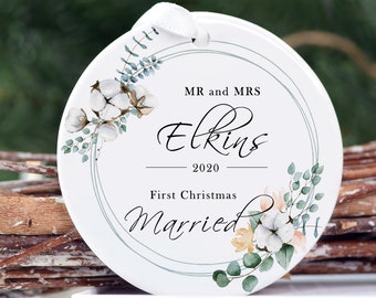 First Christmas married  First Christmas as Mr and Mrs ornament Personalised Christmas bauble Our first Christmas ornament mr and mrs bauble