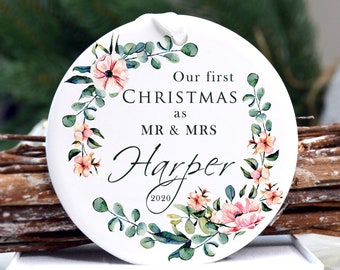 Personalized Mr and MRS ornament - Christmas tree ornament Mr and MRS tree decoration - Our first Christmas married Mr and Mrs bauble custom