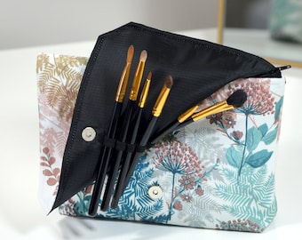 Makeup bag with brush holder - Mother in law gift Christmas gift for wife - Godmother gift makeup pouch - Travel gift - Travel makeup bag