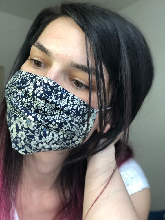 Washable Face Mask With Filter Pocket Navy Face Mask Cotton Etsy