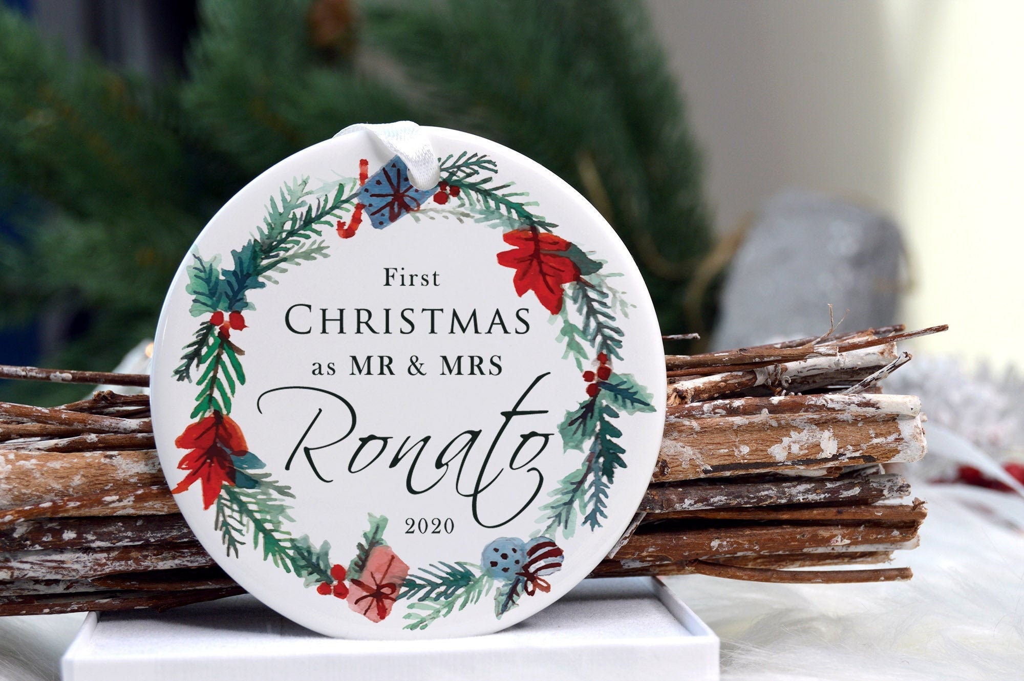 Premier Noël en Tant Que M. et mme Ornement Personnalisé Couple - Cadeau Nouvellement Marié Ornement