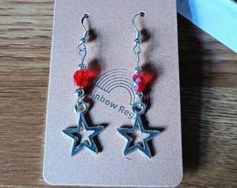 Red and Silver Star Earrings
