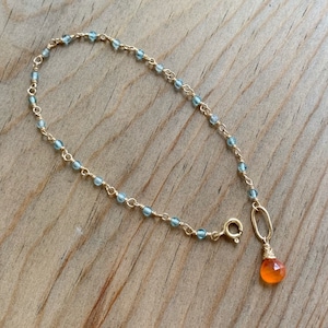 Aquamarine gold filled carnelian charm bracelet
