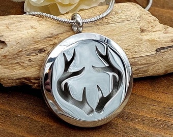 Deer Antler Locket, Necklace for Ashes / Hair, Cremation Jewelry for men or women