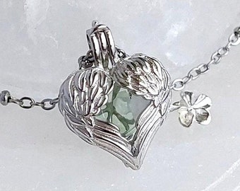 Sterling Silver Angel Wings Urn Necklace, Heart Cremation Jewelry, Ashes Pendant, Keepsake Gifts