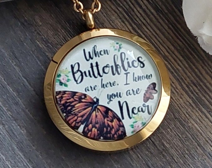 Butterfly Locket Urn Necklace for Ashes or Lock of Hair | Keepsake Urn Jewellery | Cremation Jewelry for Human or Pet Ashes | Memorial Gifts