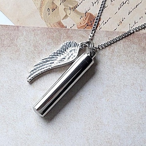 Stainless Steel Memorial Cremation Necklace | Angel Wings Urn | Cremation Jewelry for Men | Urn Jewelry | Ash Holder Urn Necklace for Ashes